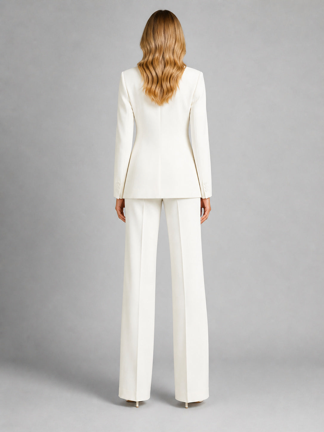 Women's Wide Leg Plain Blazer And Trousers Set