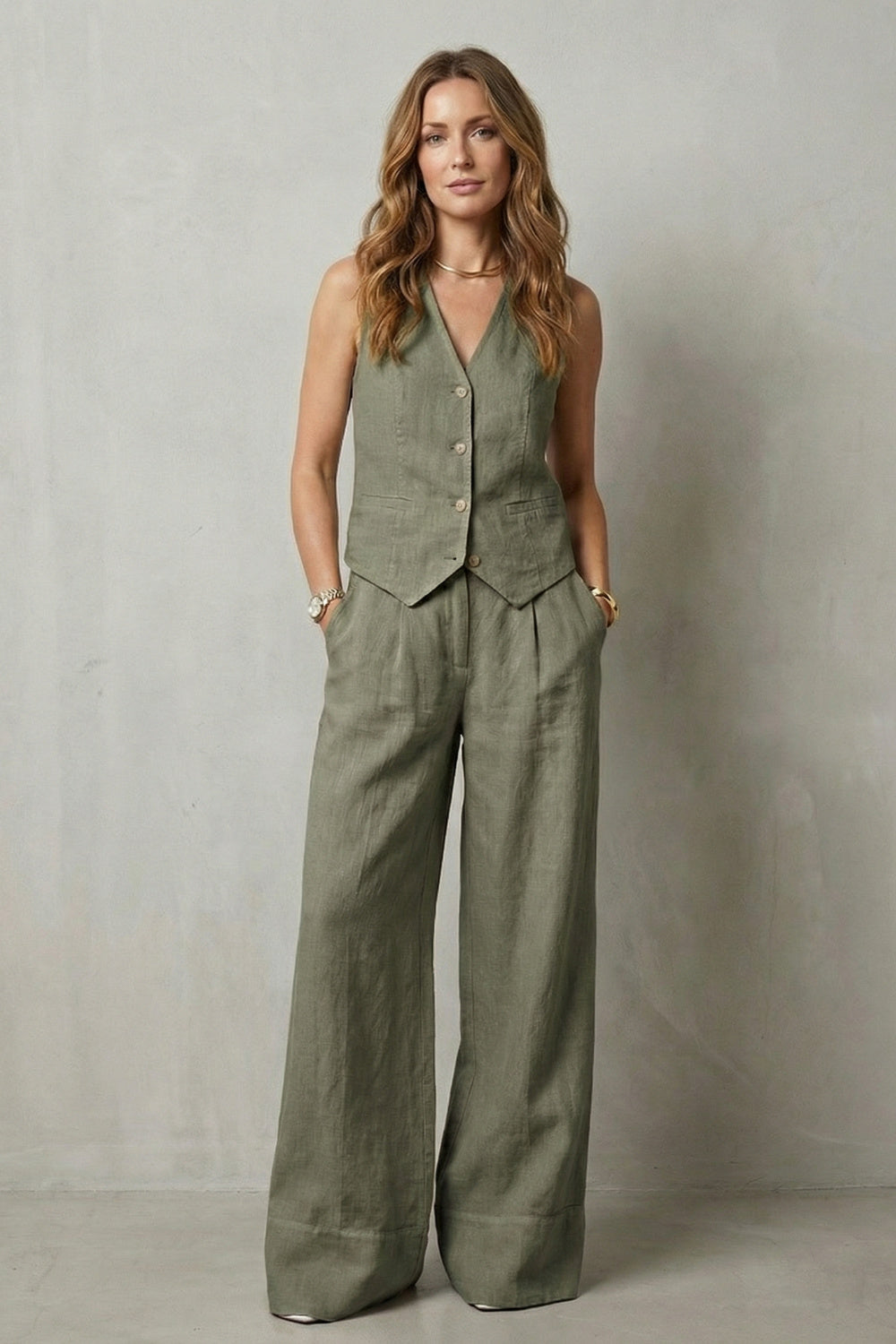 Women's Wide Leg Sleeveless Vest and Trouser Set
