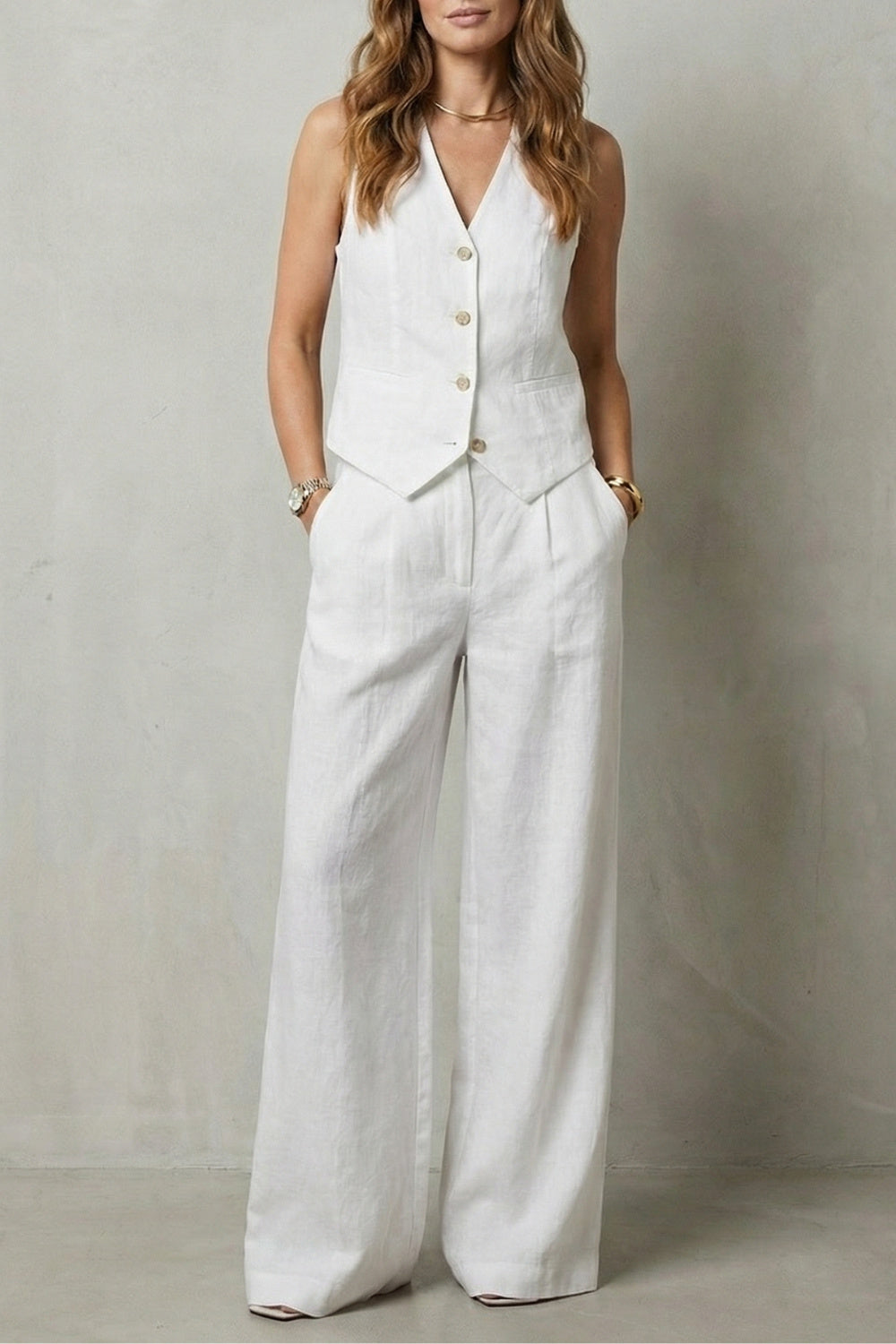 Women's Wide Leg Sleeveless Vest and Trouser Set