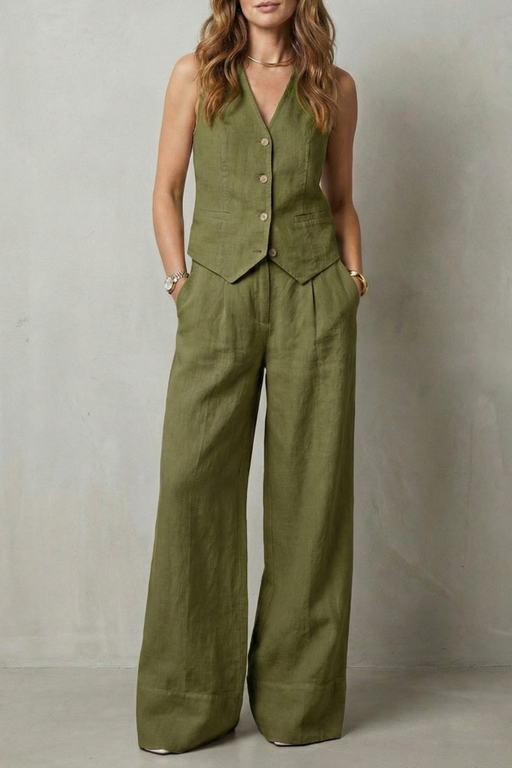 Women's Wide Leg Sleeveless Vest and Trouser Set