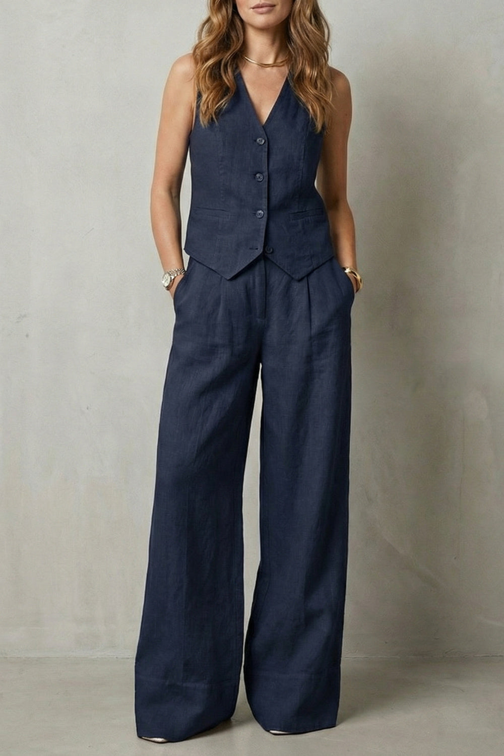 Women's Wide Leg Sleeveless Vest and Trouser Set