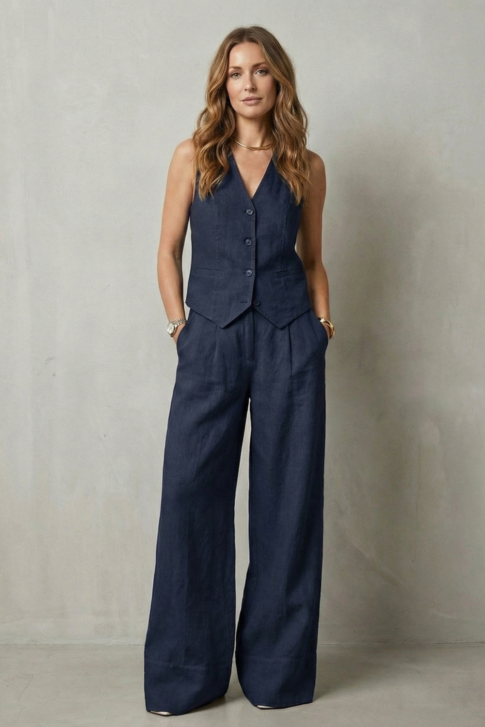 Women's Wide Leg Sleeveless Vest and Trouser Set