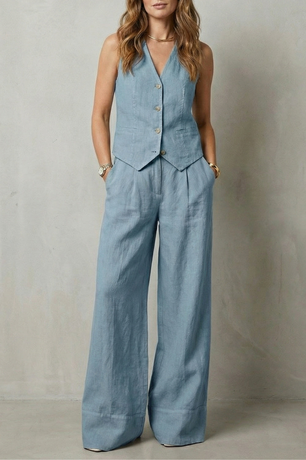 Women's Wide Leg Sleeveless Vest and Trouser Set