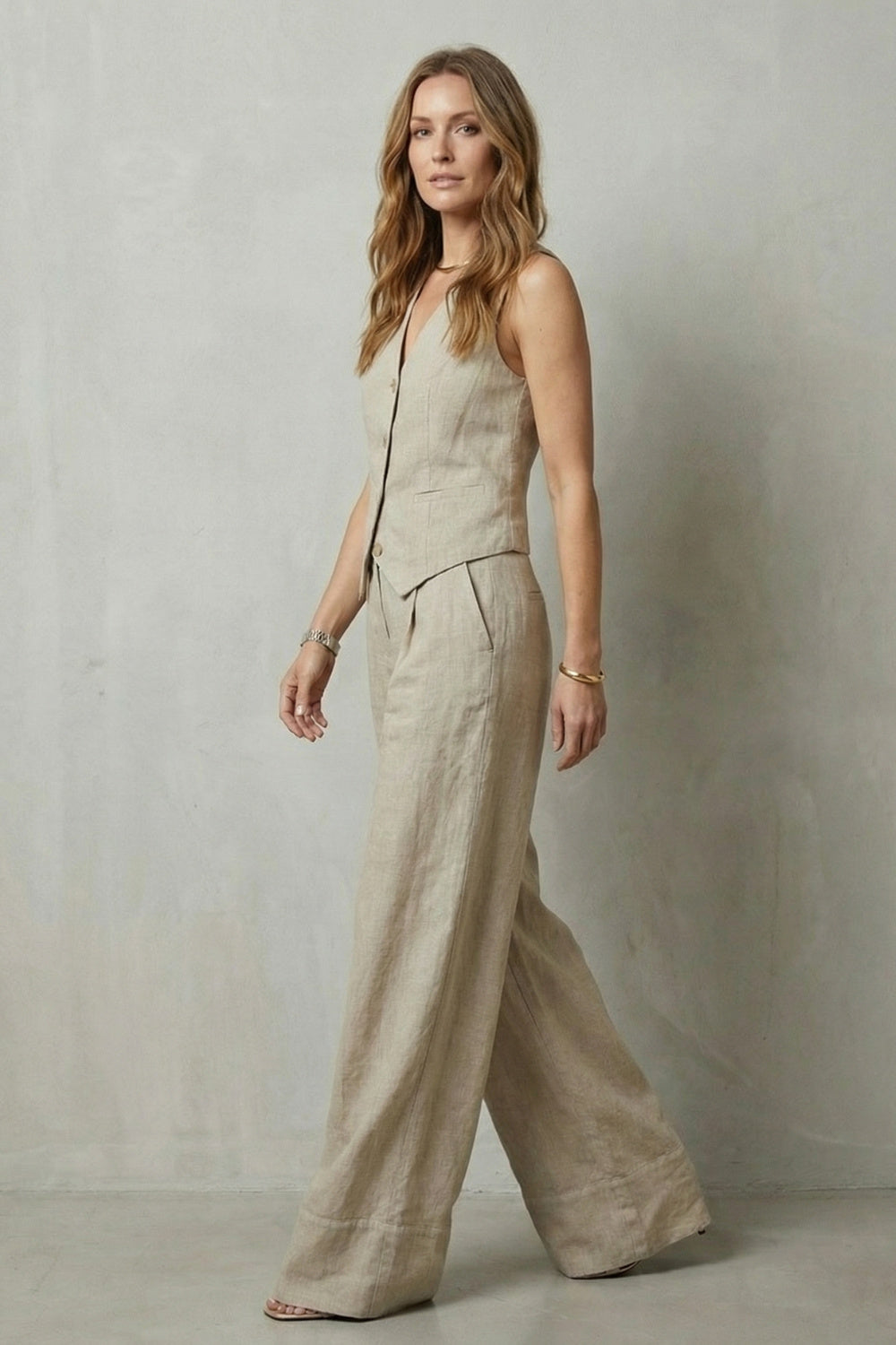Women's Wide Leg Sleeveless Vest and Trouser Set