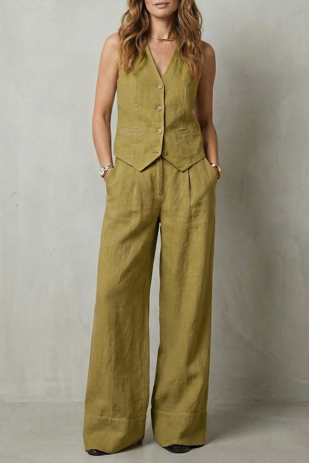 Women's Wide Leg Sleeveless Vest and Trouser Set