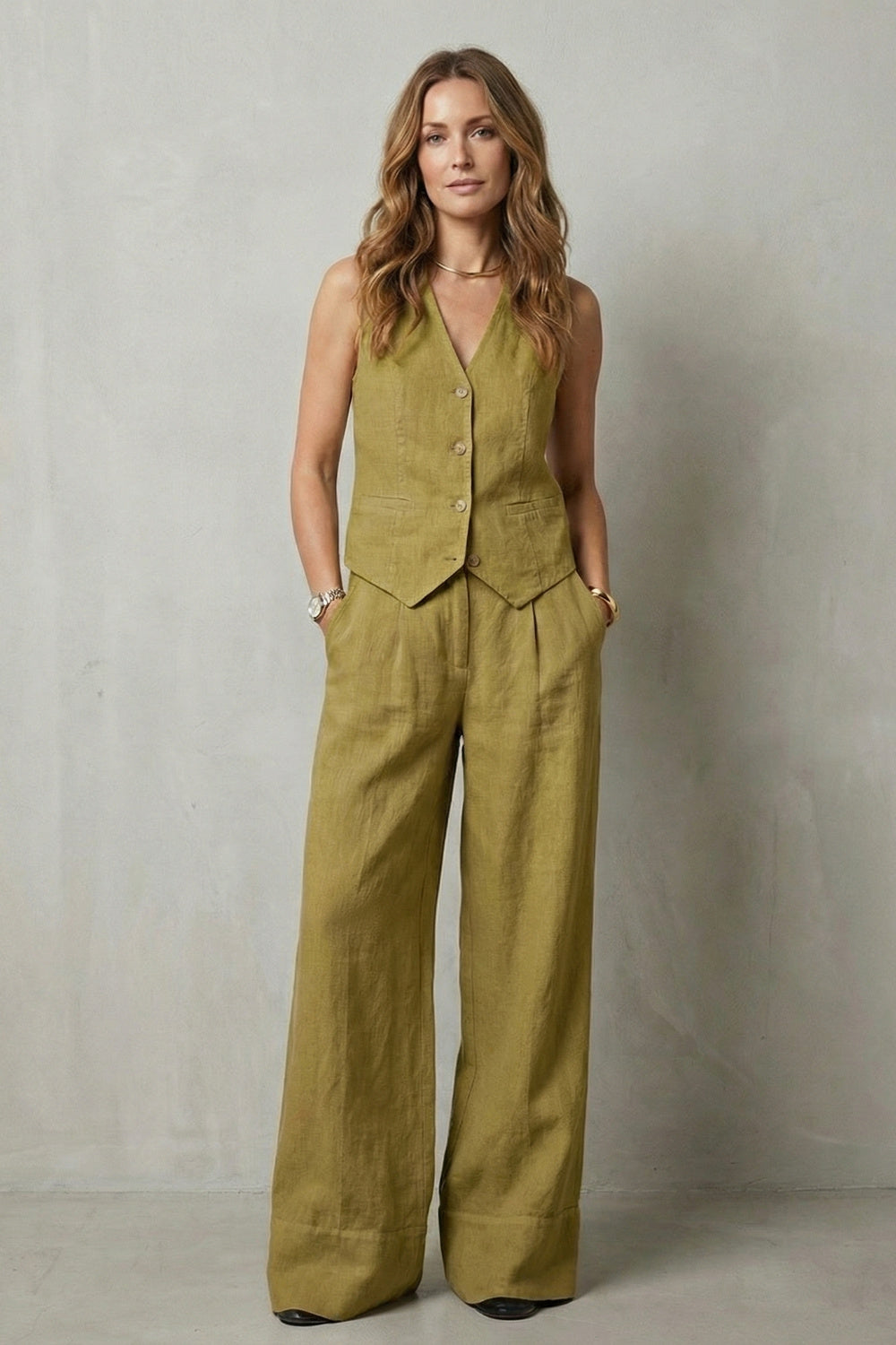 Women's Wide Leg Sleeveless Vest and Trouser Set