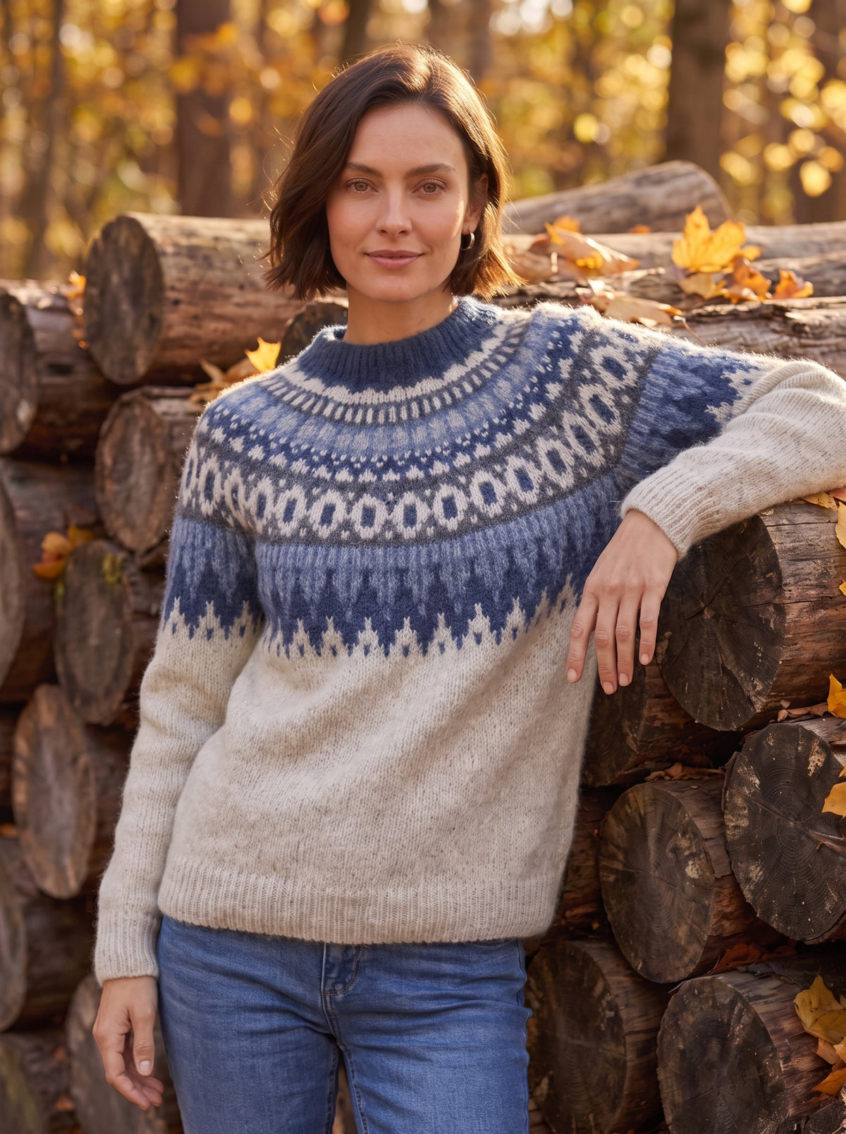Women's Wool Blend Fair Isle Crew Neck Jumper