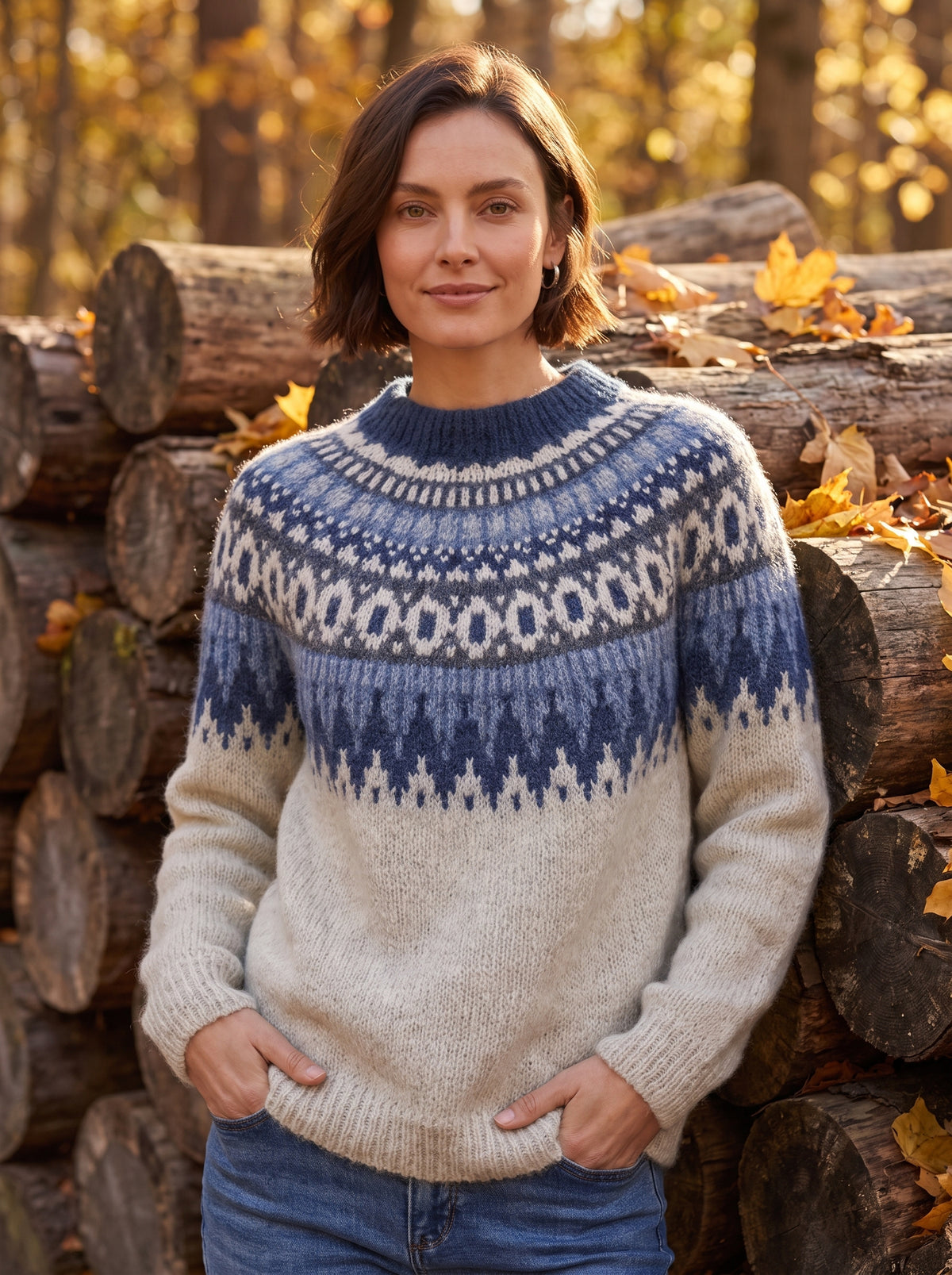 Women's Wool Blend Fair Isle Crew Neck Jumper