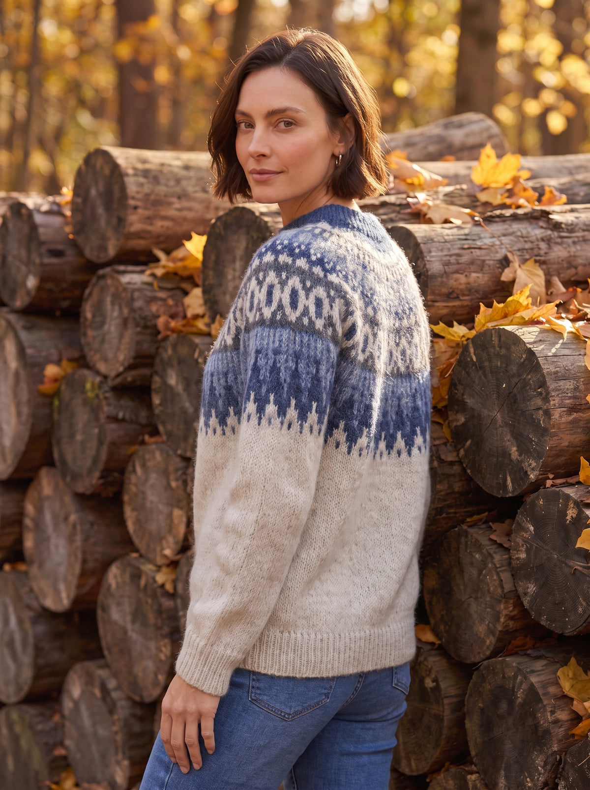 Women's Wool Blend Fair Isle Crew Neck Jumper