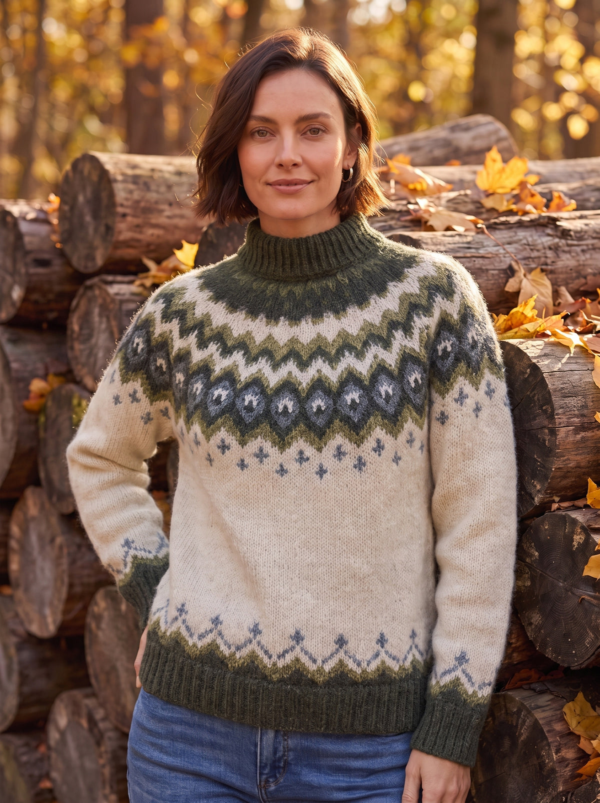 Women's Wool Blend Fair Isle Crew Neck Jumper