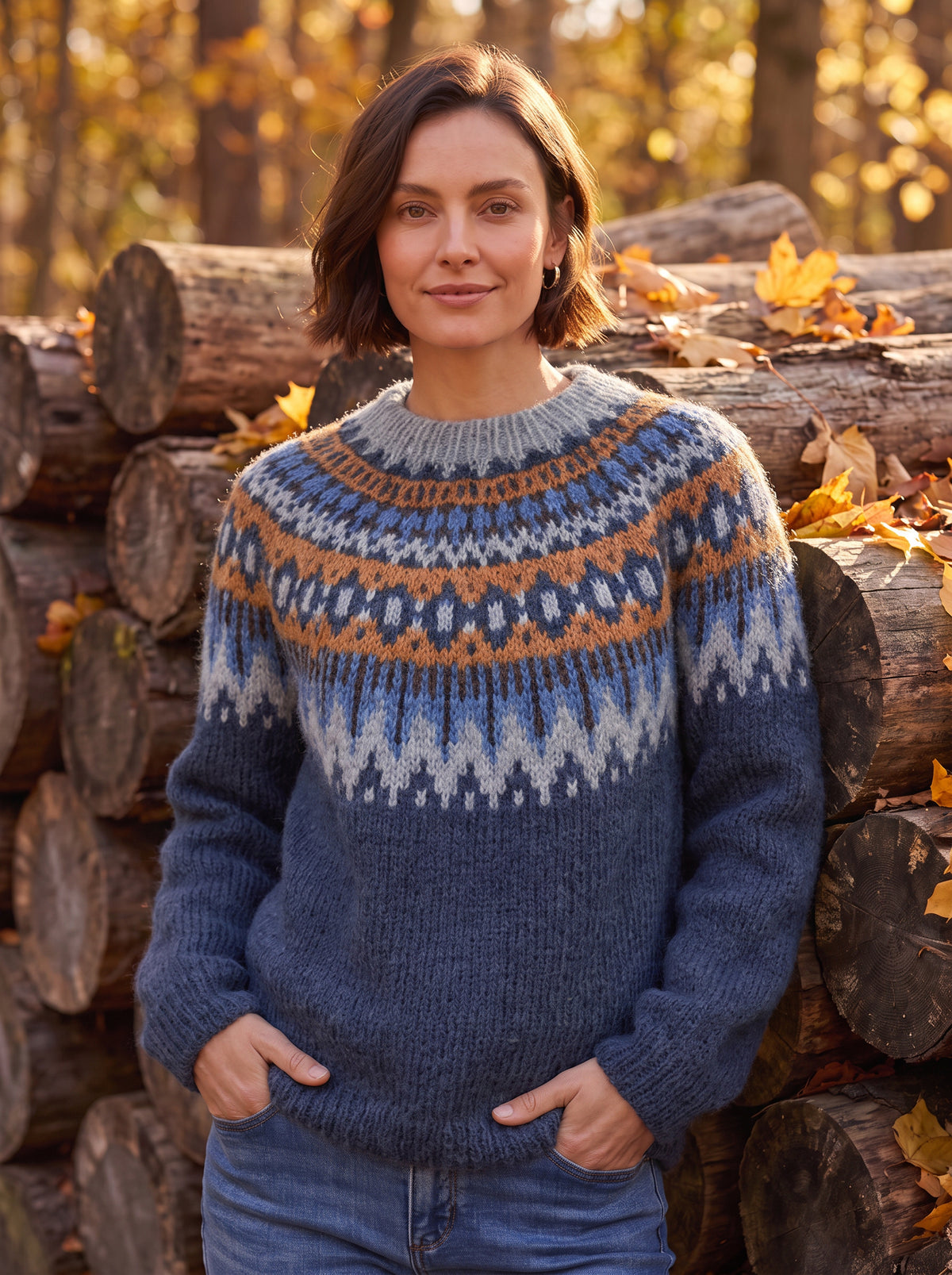 Women's Wool Blend Fair Isle Crew Neck Jumper