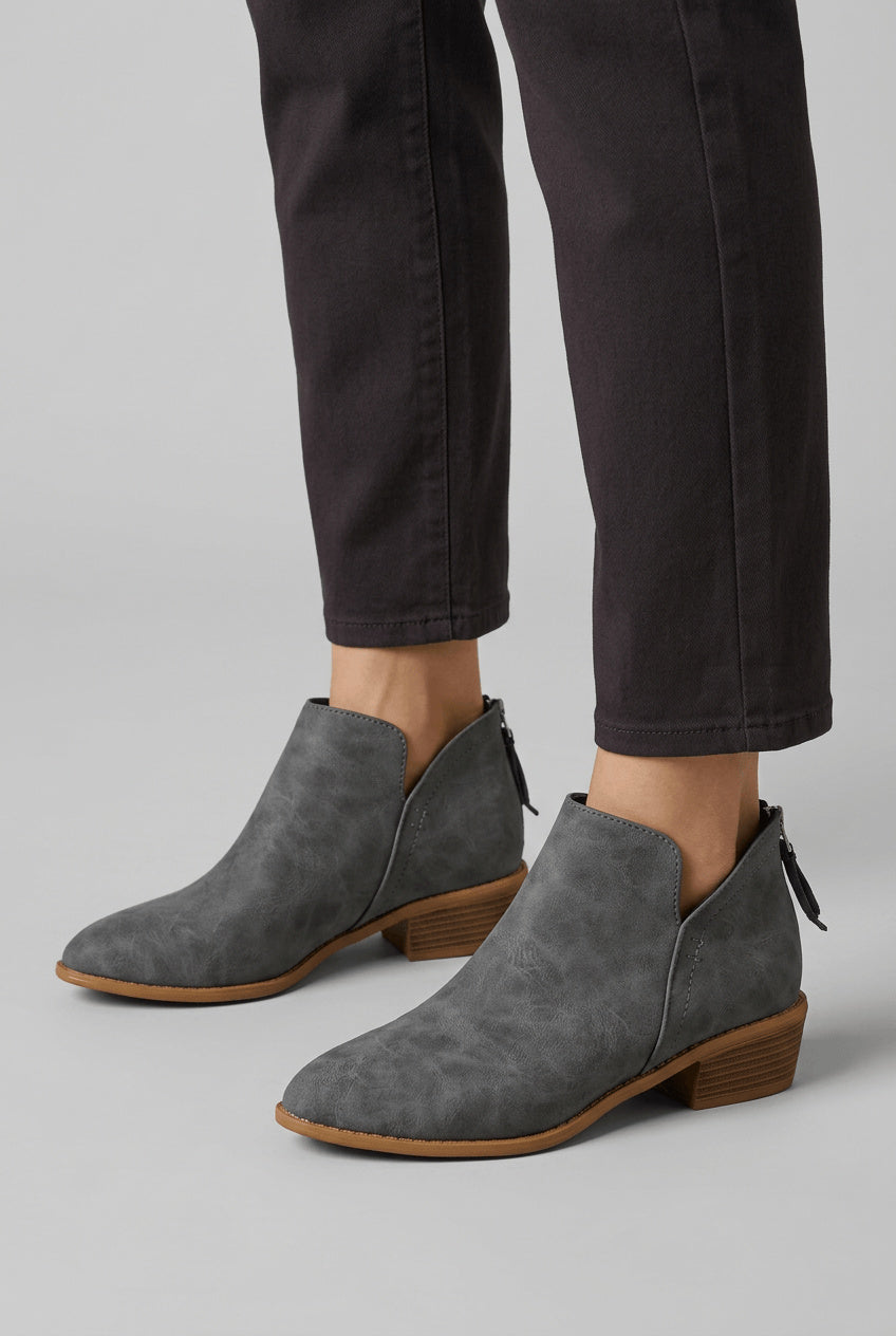 Women's Zip-Up Block Heel Pointed Toe Ankle Boots