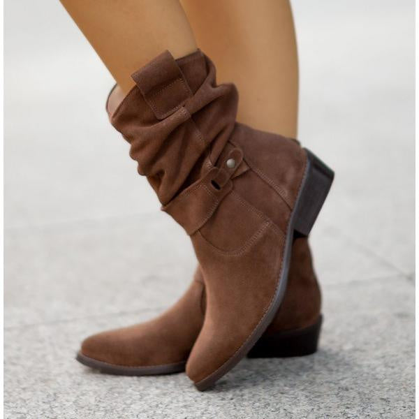 Women's Zip-Up Block Heel Slouchy Ankle Boots