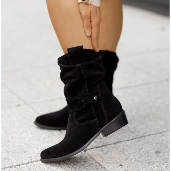 Women's Zip-Up Block Heel Slouchy Ankle Boots