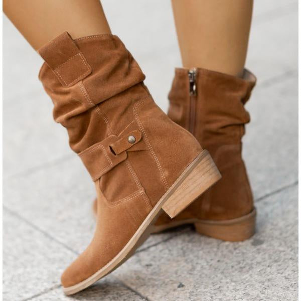 Women's Zip-Up Block Heel Slouchy Ankle Boots