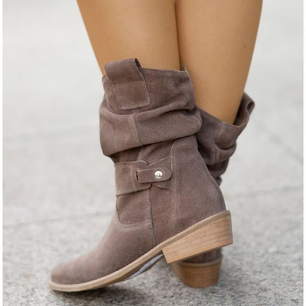 Women's Zip-Up Block Heel Slouchy Ankle Boots