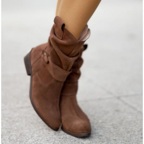 Women's Zip-Up Block Heel Slouchy Ankle Boots