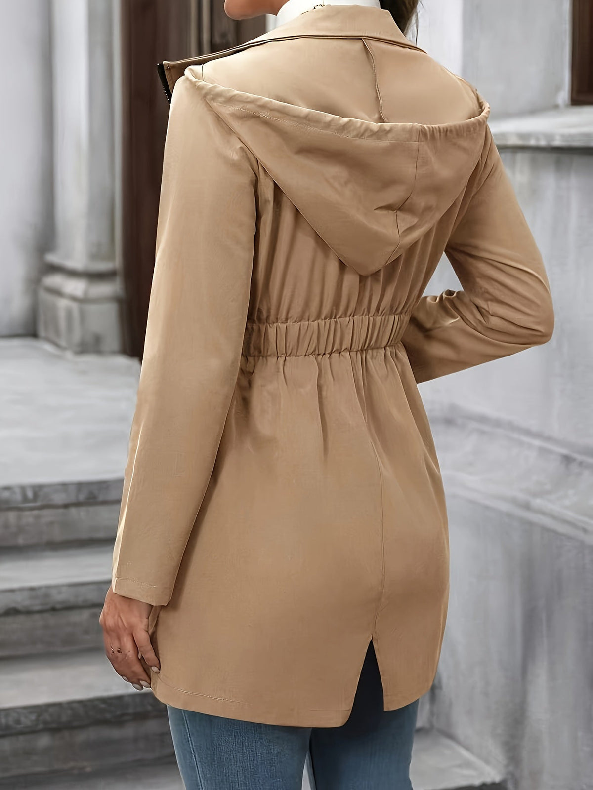 Women's Zip-Up Drawstring Waist Hooded Jacket