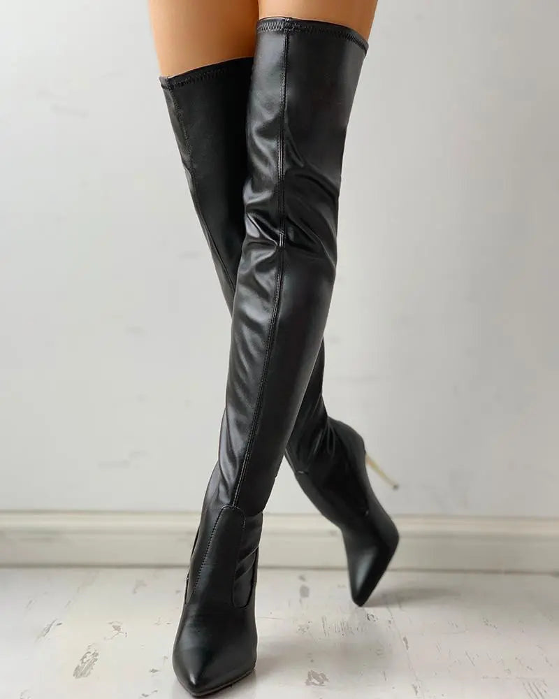 Women's Zip-Up Faux Leather Thigh High Boots