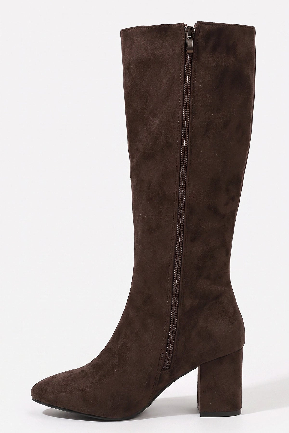 Women's Zip-Up Faux Suede Block Heel Knee High Boots