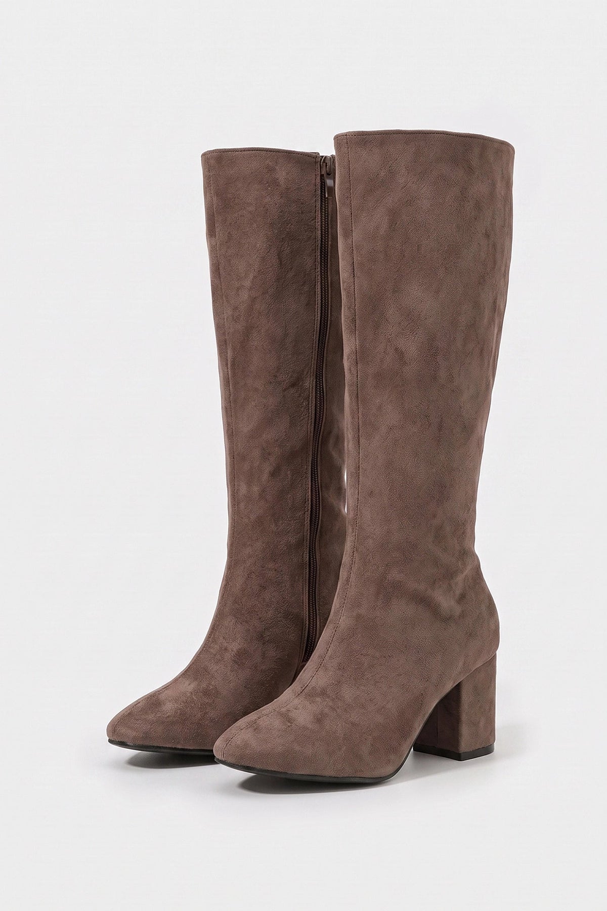 Women's Zip-Up Faux Suede Block Heel Knee High Boots