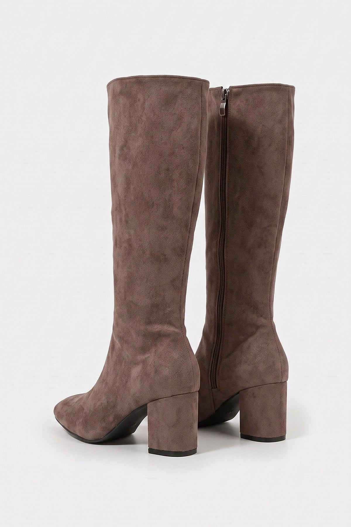 Women's Zip-Up Faux Suede Block Heel Knee High Boots