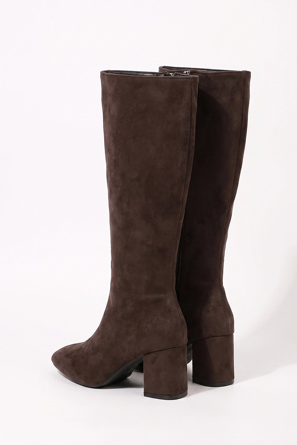 Women's Zip-Up Faux Suede Block Heel Knee High Boots