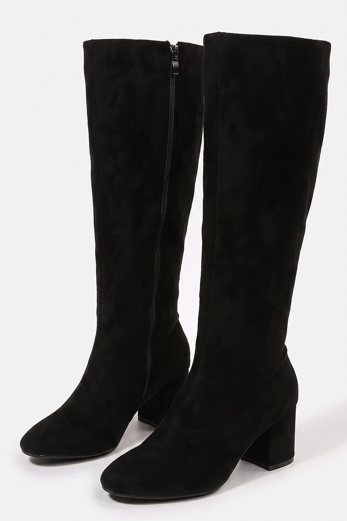 Women's Zip-Up Faux Suede Block Heel Knee High Boots