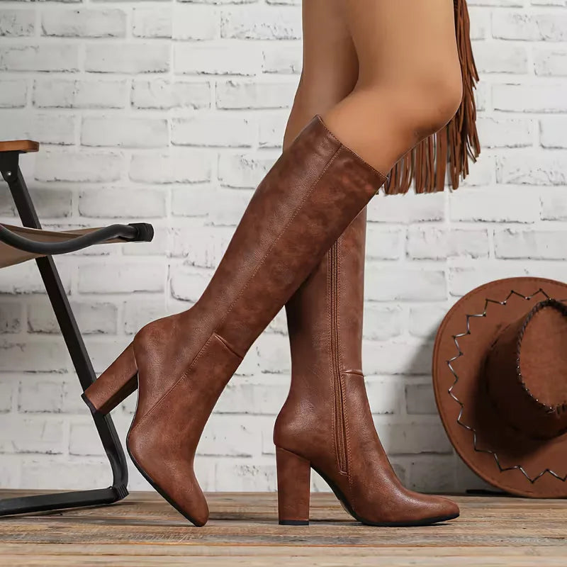 Women's Zip-Up Leather Knee High Boots