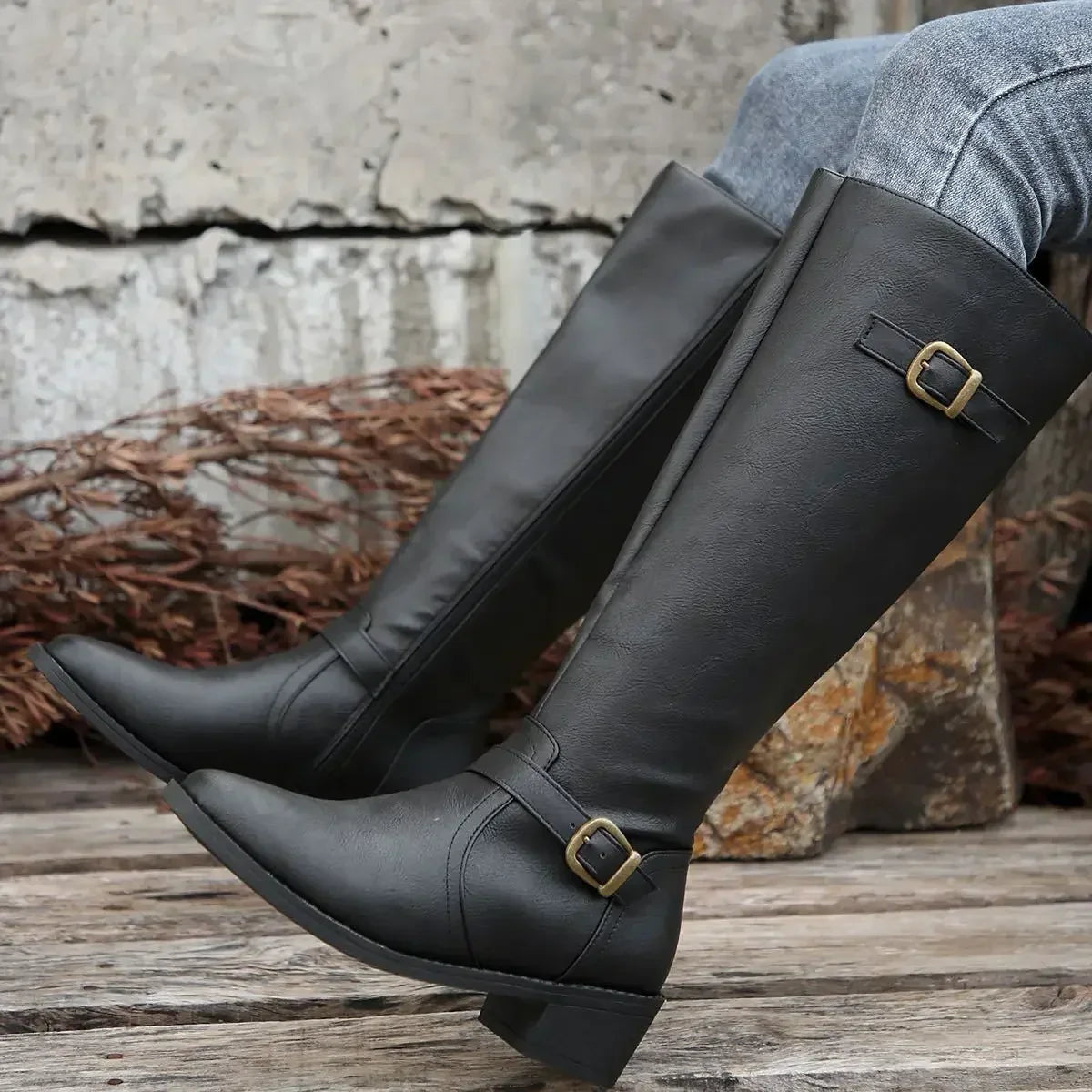 Women's Zip-Up Leather Riding Boots
