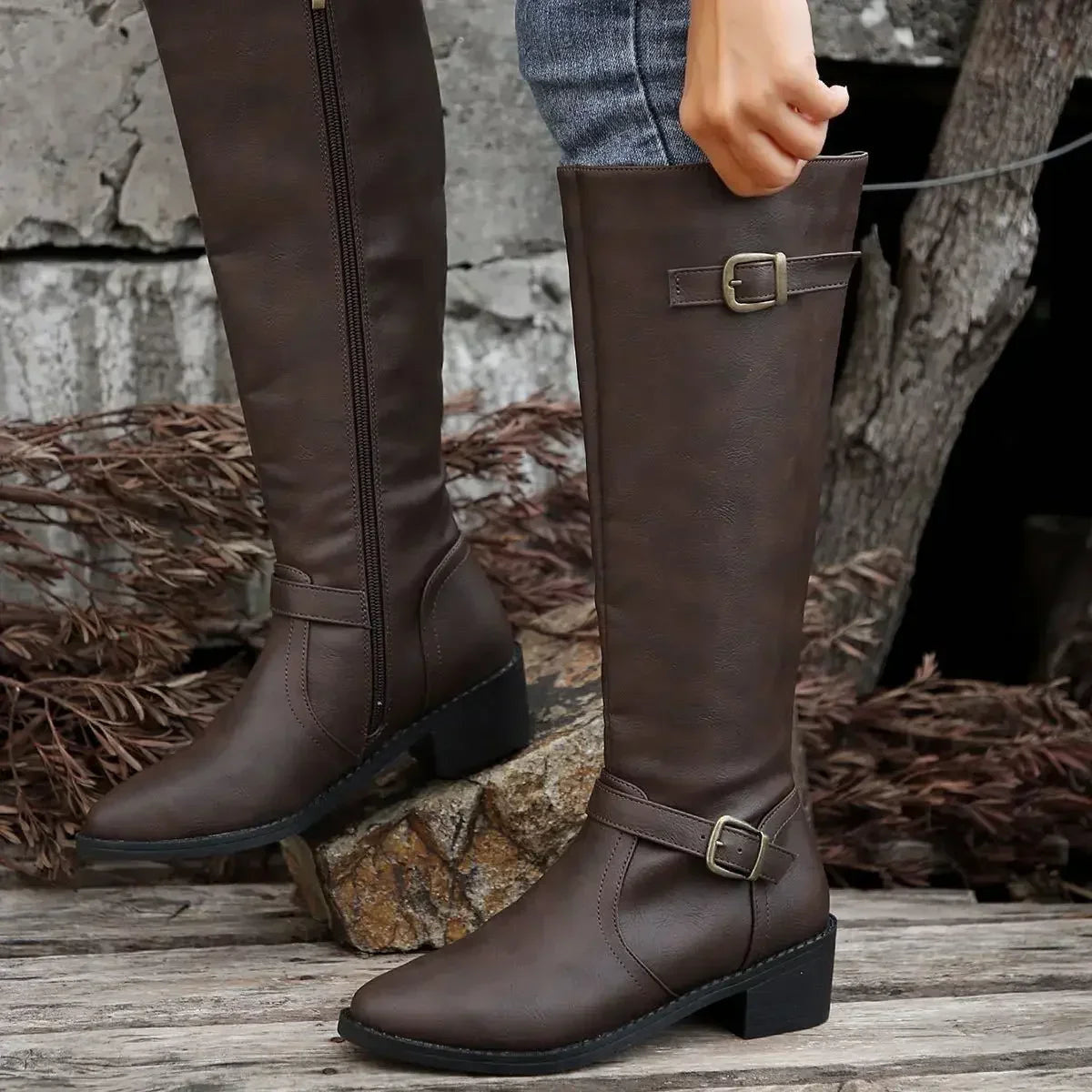 Women's Zip-Up Leather Riding Boots