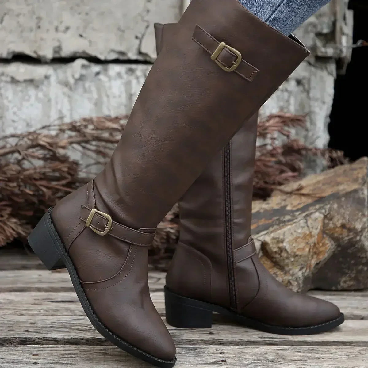 Women's Zip-Up Leather Riding Boots