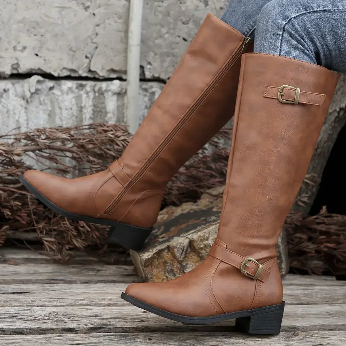 Women's Zip-Up Leather Riding Boots