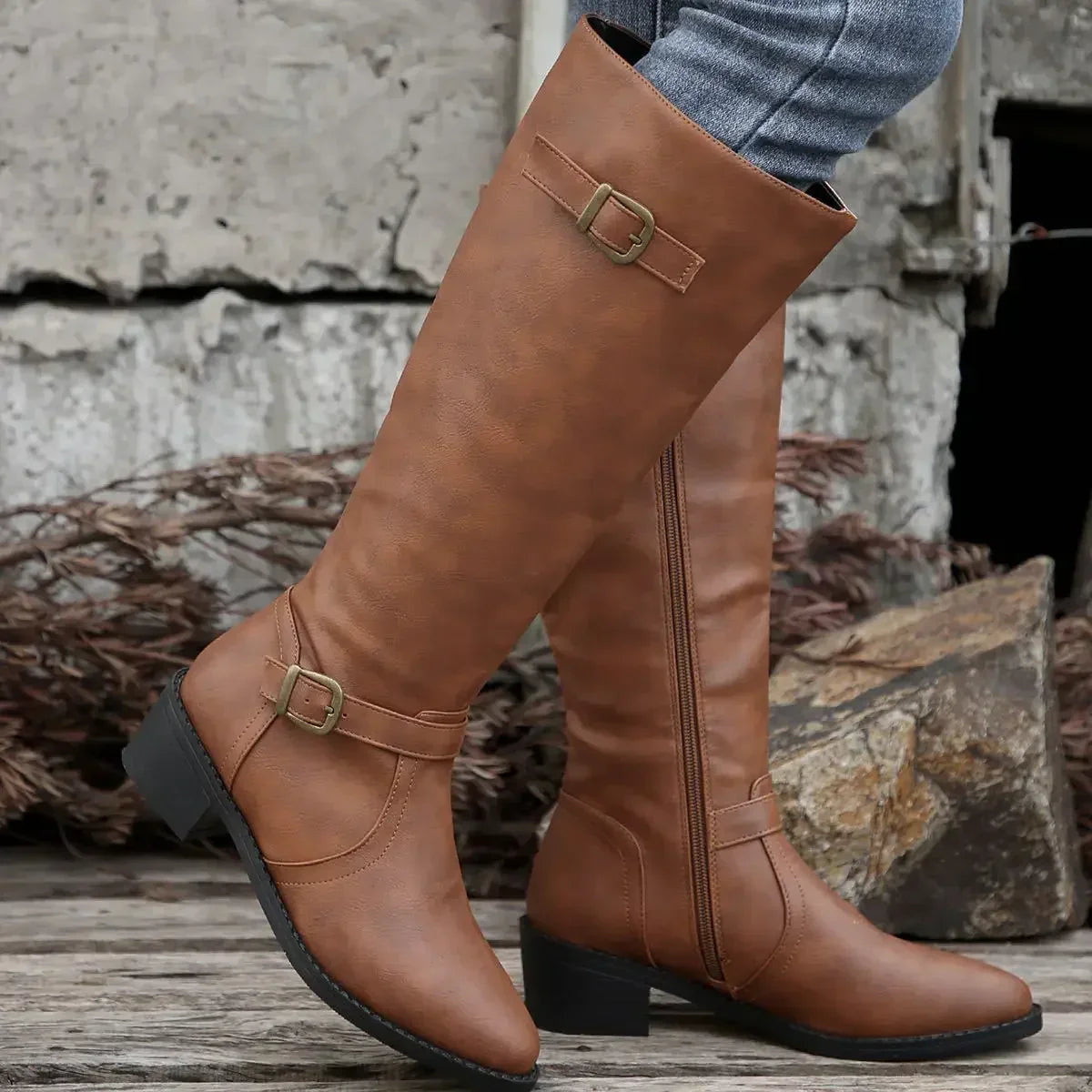 Women's Zip-Up Leather Riding Boots
