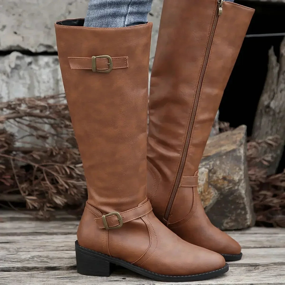 Women's Zip-Up Leather Riding Boots