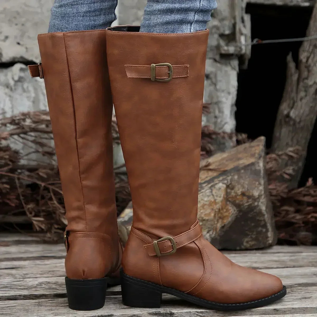Women's Zip-Up Leather Riding Boots