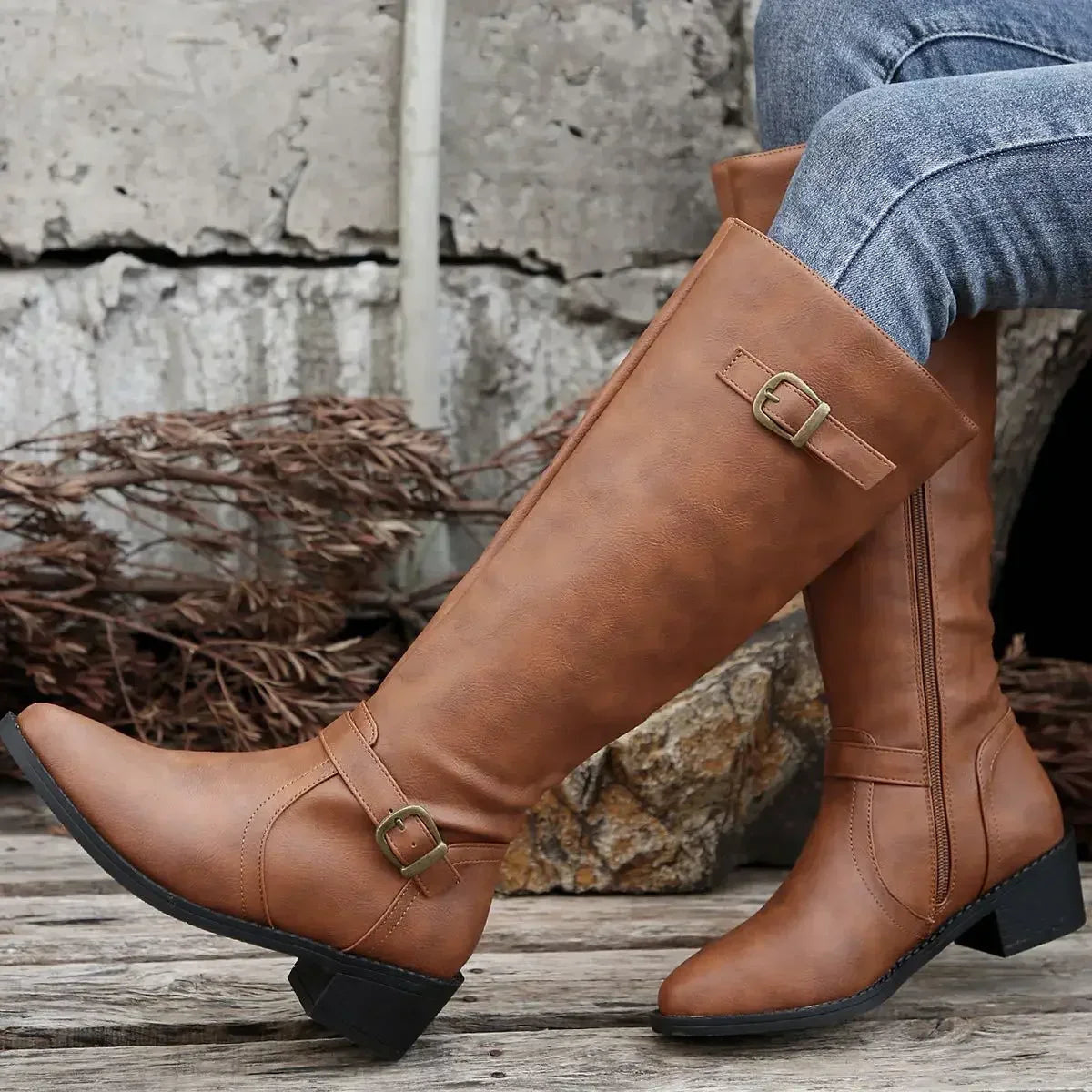 Women's Zip-Up Leather Riding Boots