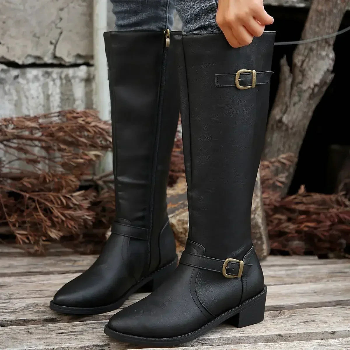 Women's Zip-Up Leather Riding Boots