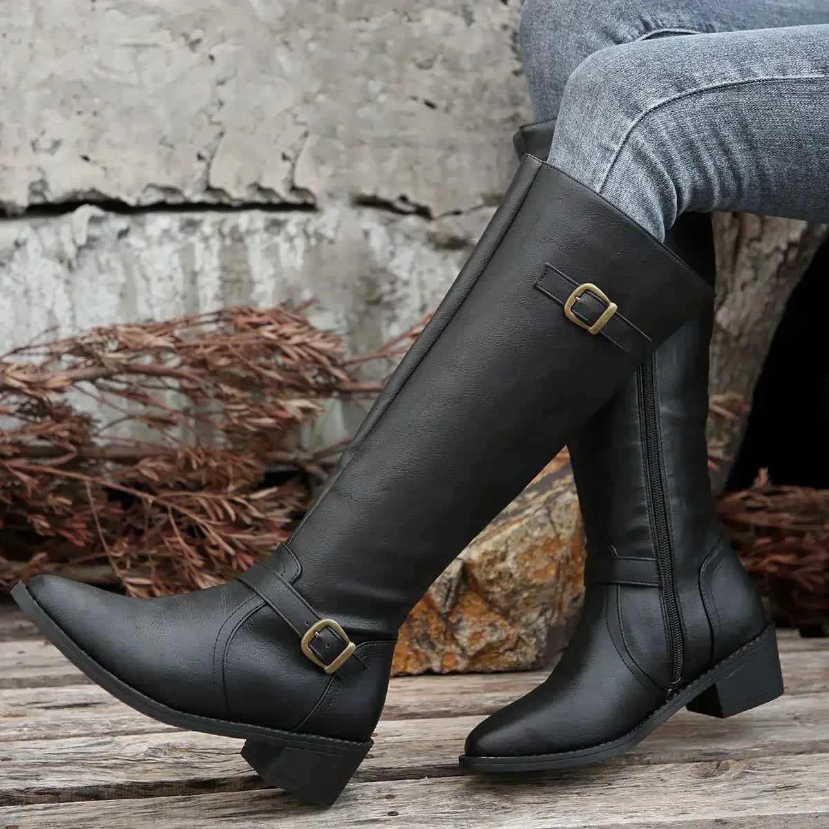 Women's Zip-Up Leather Riding Boots