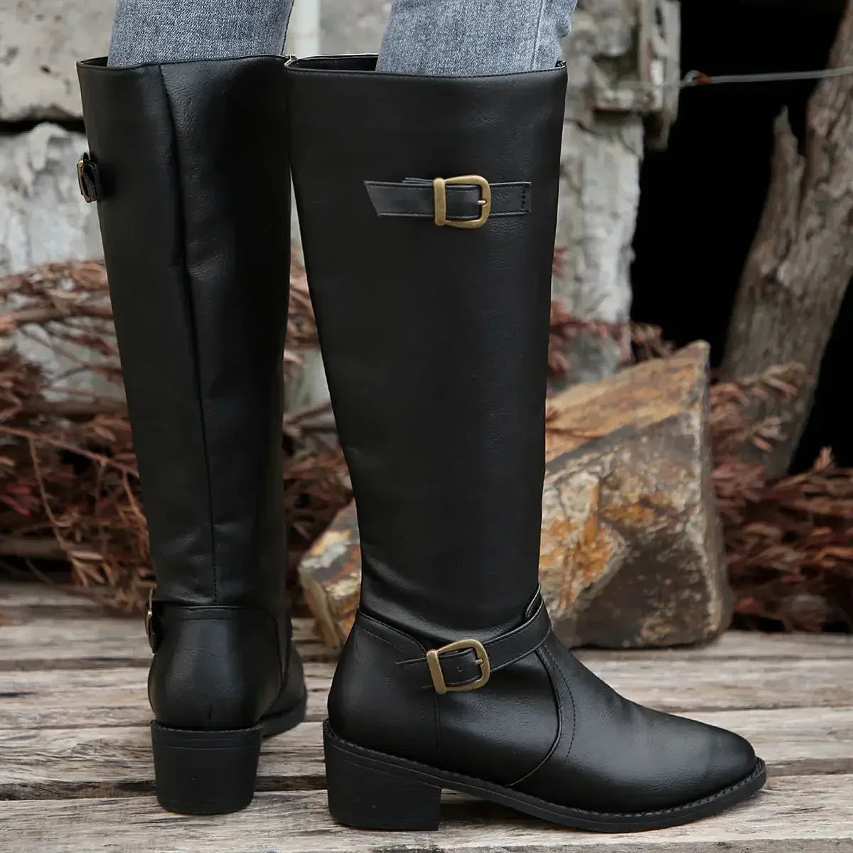 Women's Zip-Up Leather Riding Boots