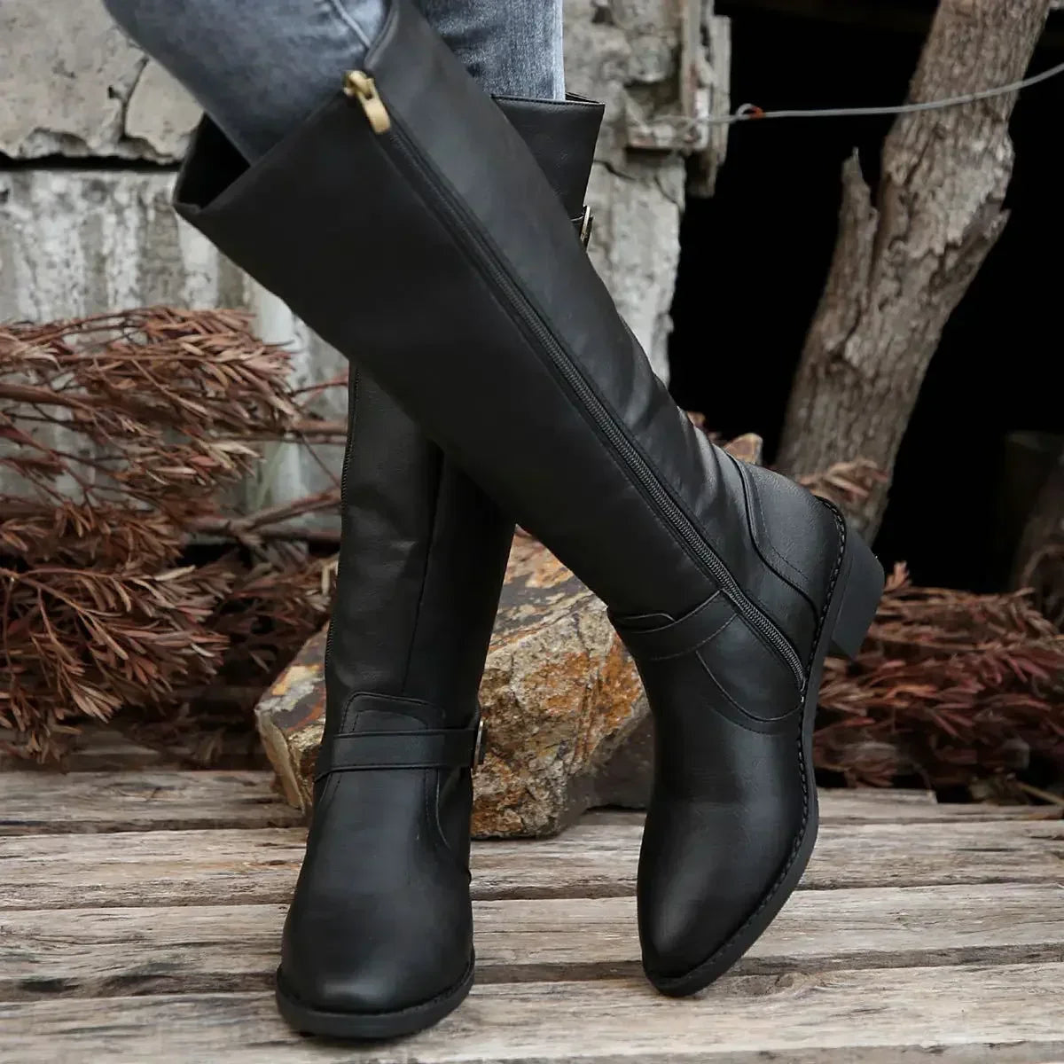 Women's Zip-Up Leather Riding Boots