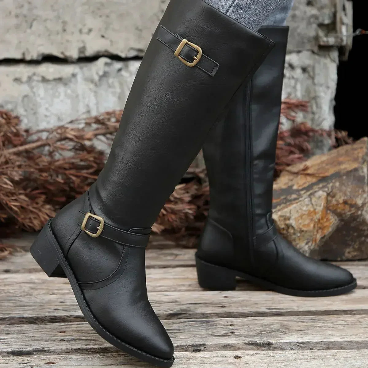 Women's Zip-Up Leather Riding Boots