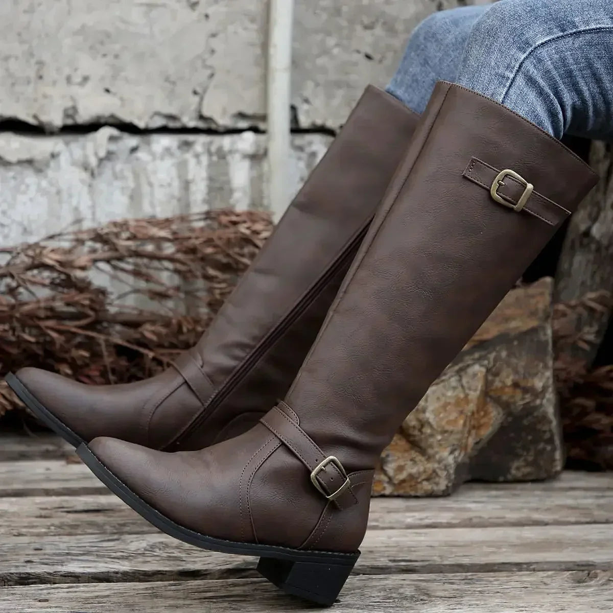 Women's Zip-Up Leather Riding Boots