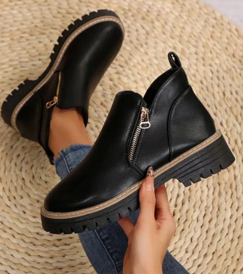 Women's Zip-Up Leather Supportive Ankle Boots