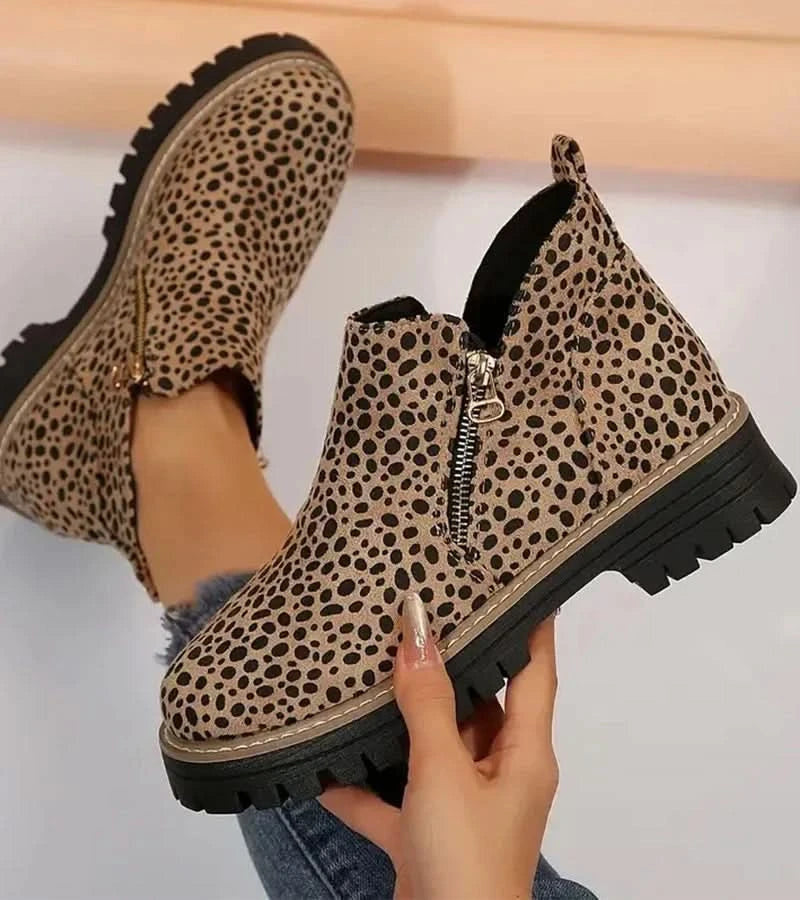 Women's Zip-Up Leather Supportive Ankle Boots