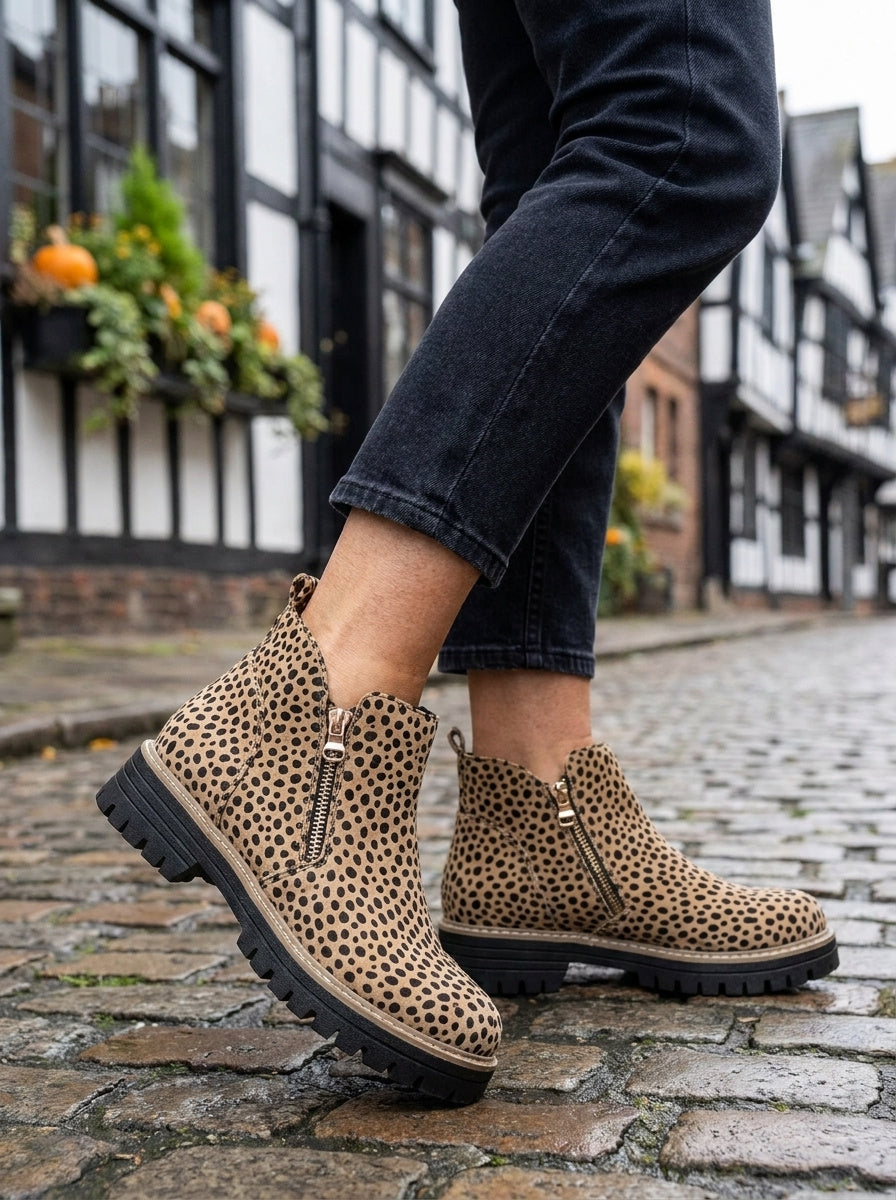 Women's Zip-Up Leather Supportive Ankle Boots