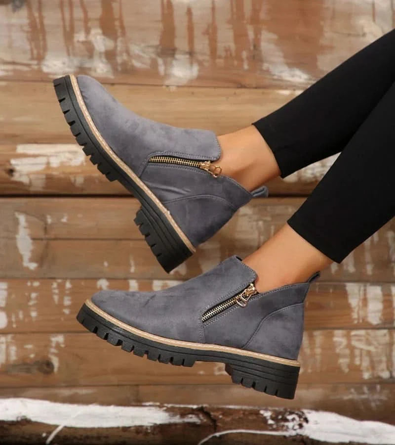Women's Zip-Up Leather Supportive Ankle Boots