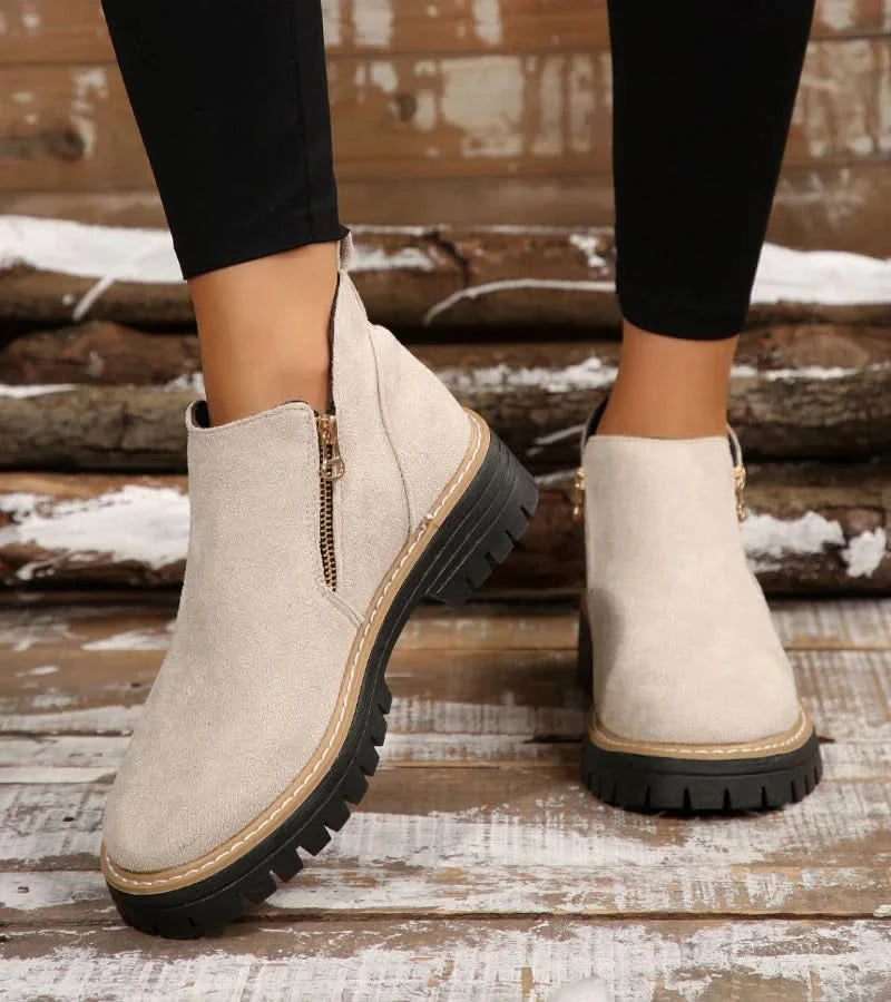 Women's Zip-Up Leather Supportive Ankle Boots