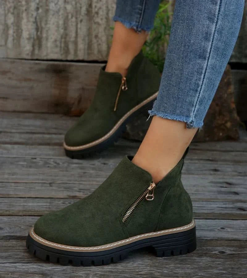 Women's Zip-Up Leather Supportive Ankle Boots