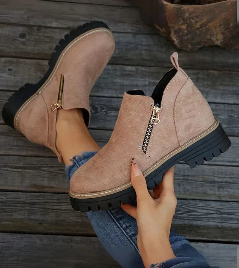 Women's Zip-Up Leather Supportive Ankle Boots